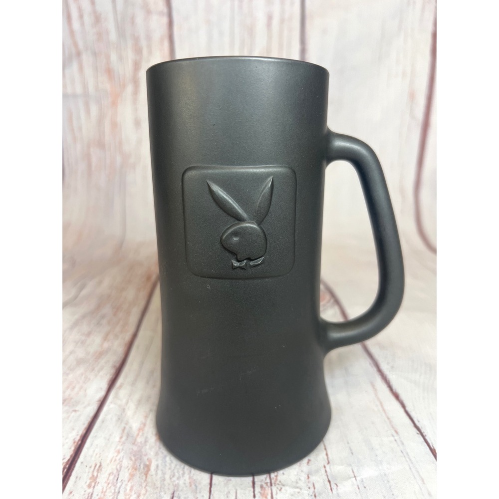 Vintage Playboy Bunny Mug Black Frosted Glass‎ Beer Stein Collectible Barware